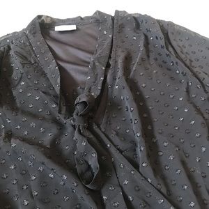 VILA Faux-Wrap Swiss Dot V-Neck Dress with Semi-Sheer Longsleeves Size M